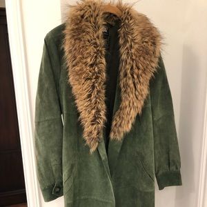 Long green suede trench coat